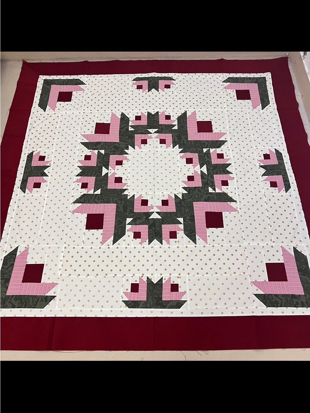 Floral Scrappy Star Patchwork Cotton Quilt Top/Topper Machine pieced 86x86”